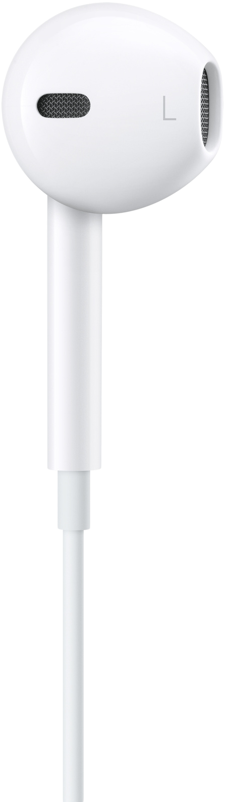 Fehér Apple fülhallgató, a 'L' a bal fület jelzi.