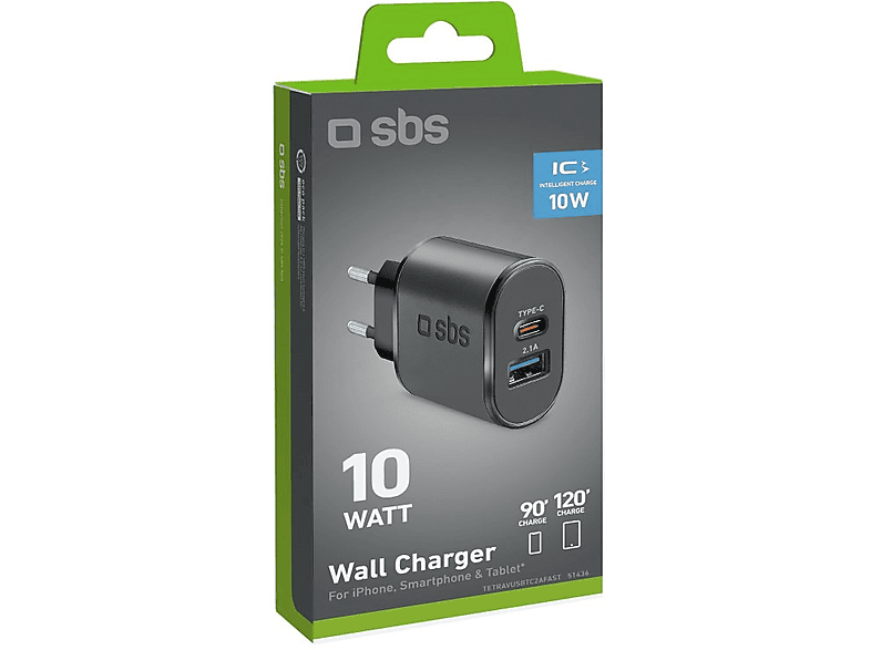 SBS 51436 Ladegerät, 10W, 1x USB-Type-C + 1x USB-Type-A — Foto 4 von 4