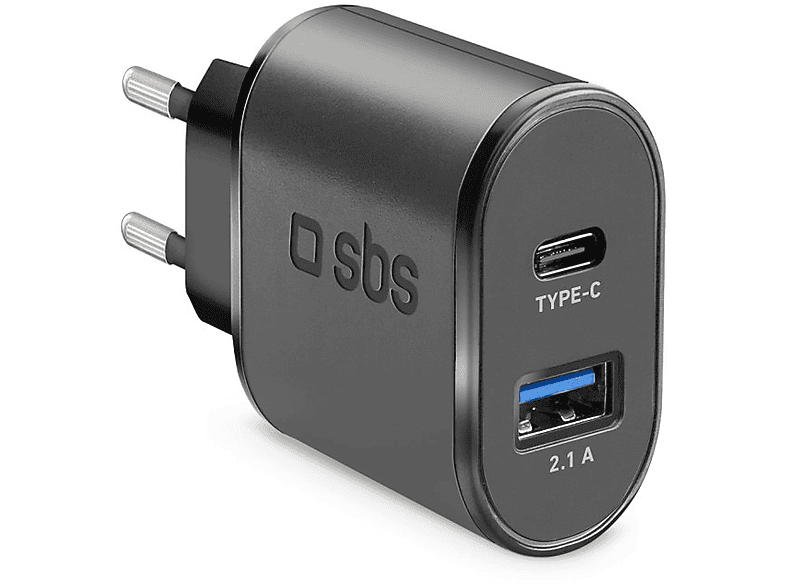 SBS 51436 Ladegerät, 10W, 1x USB-Type-C + 1x USB-Type-A