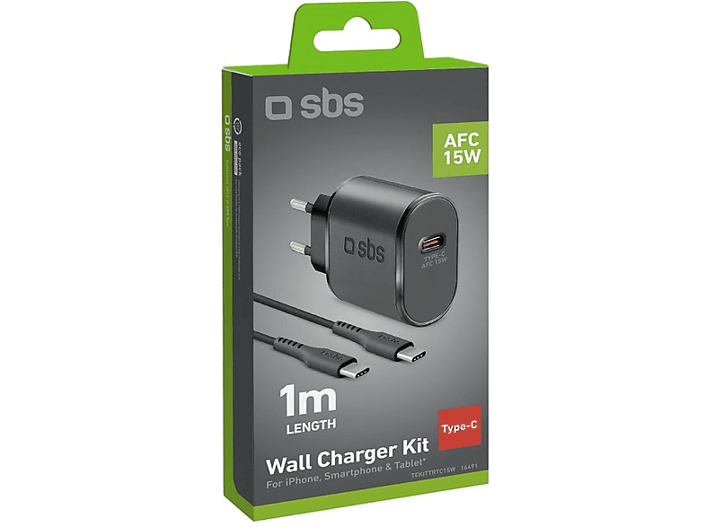 SBS 16491 Ladegerät mit Adaptive Fast Charge, 15W, inkl. 1m USB-Type-C-Kabel — Foto 2 von 2
