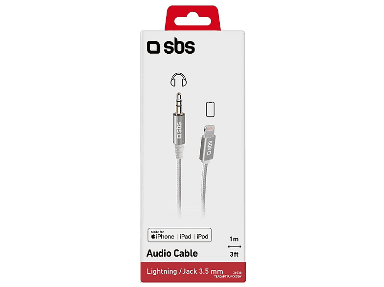 SBS 26038 Lightning Audio Adapter auf 3,5mm Klinkenstecker, 1m; Adapterkabel — Foto 4 von 4