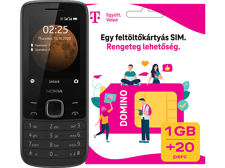 NOKIA 225 DualSIM Fekete Kártyafüggetlen Mobiltelefon + Telekom Domino kártya