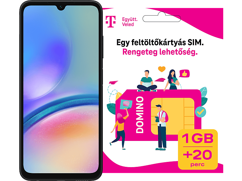 SAMSUNG A05S 4/64 GB DualSIM Fekete Kártyafüggetlen Okostelefon + Telekom Domino kártya