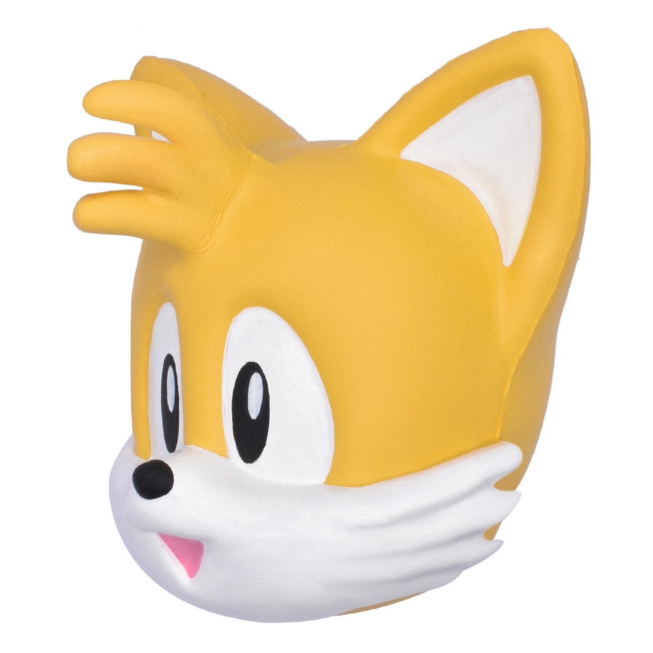 Nahaufnahme von Tails aus Sonic the Hedgehog. Gelbes Fell mit zwei weißen Schwänzen und rosa Nase.