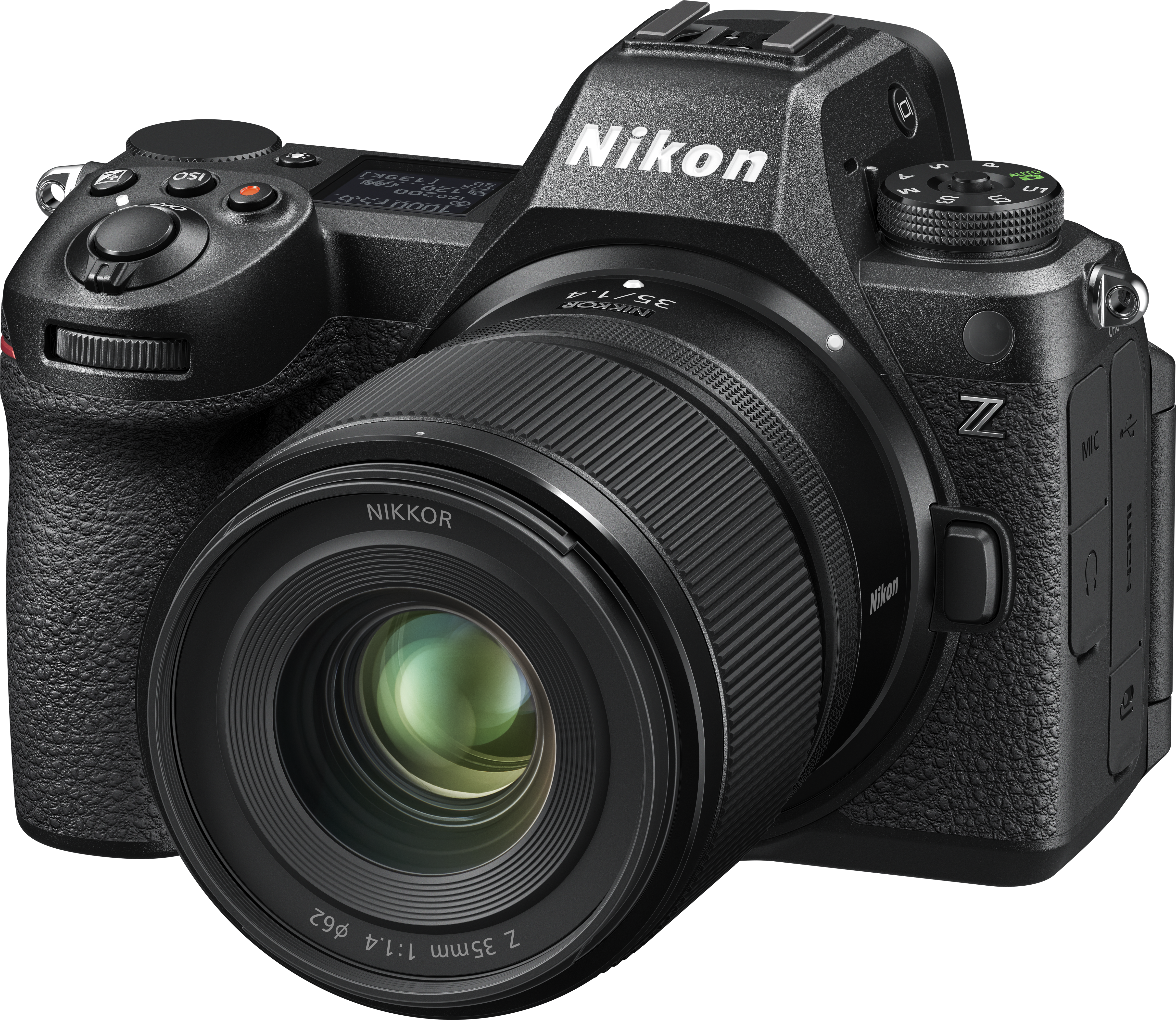 Un appareil photo Nikon noir avec un objectif fixé.