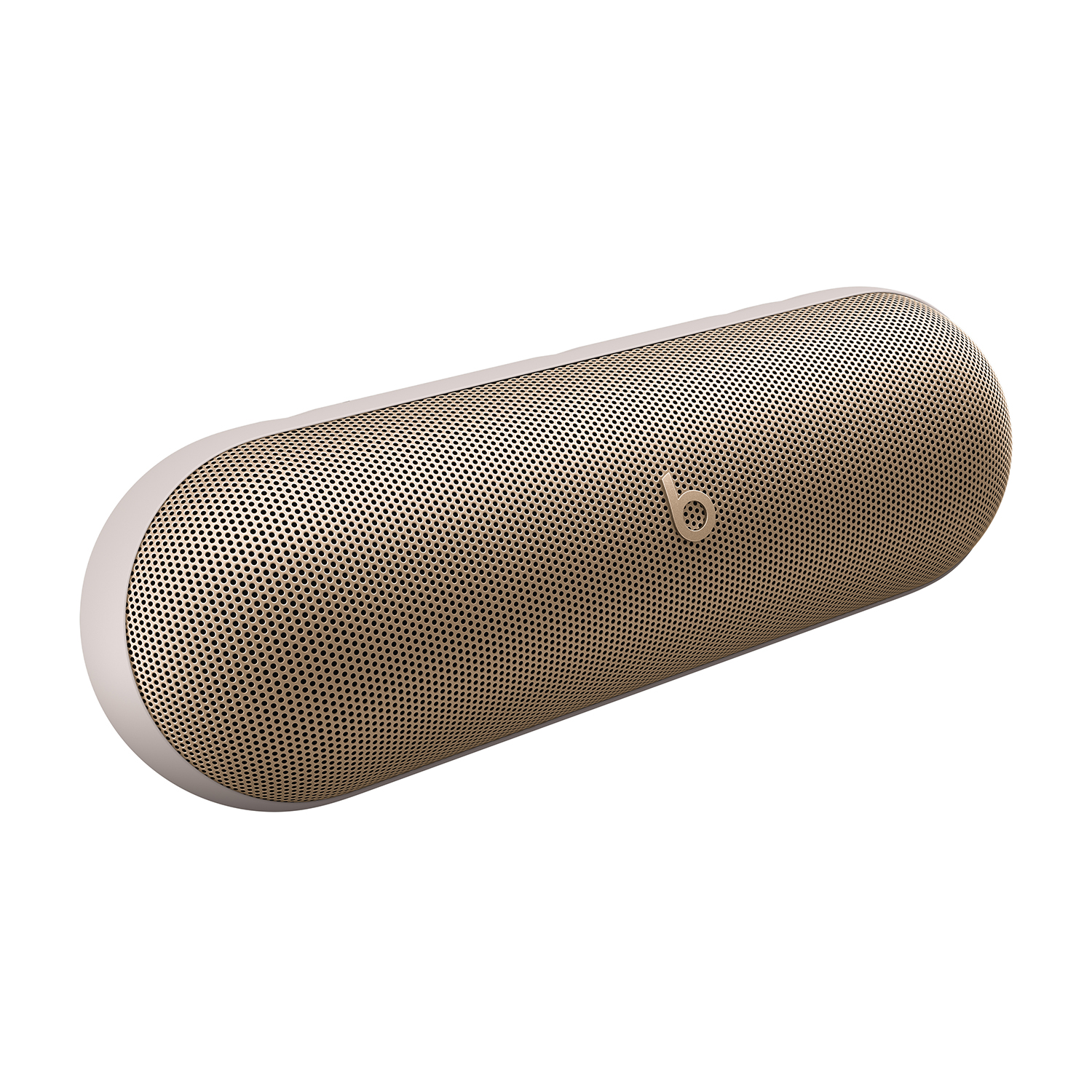 Altoparlante Beats by Dre dorato, con parte anteriore a rete e forma arrotondata.