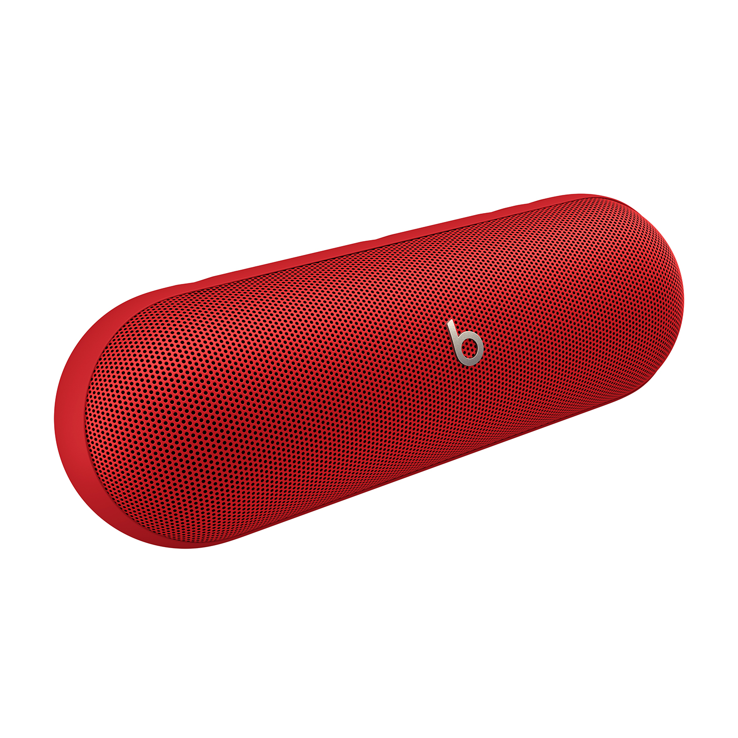 Altoparlante Beats rosso, forma ovale, su sfondo bianco.