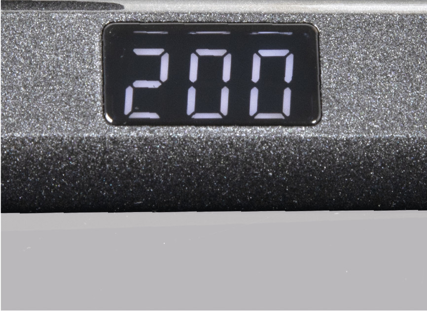 Close-up of a digital display showing the number '200'.
