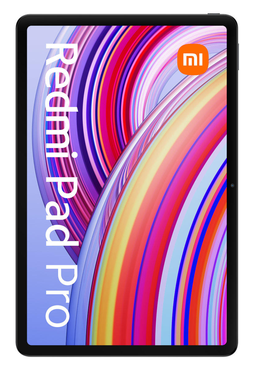 Tablet Redmi Pad Pro z kolorowym abstrakcyjnym tłem i logo Xiaomi.