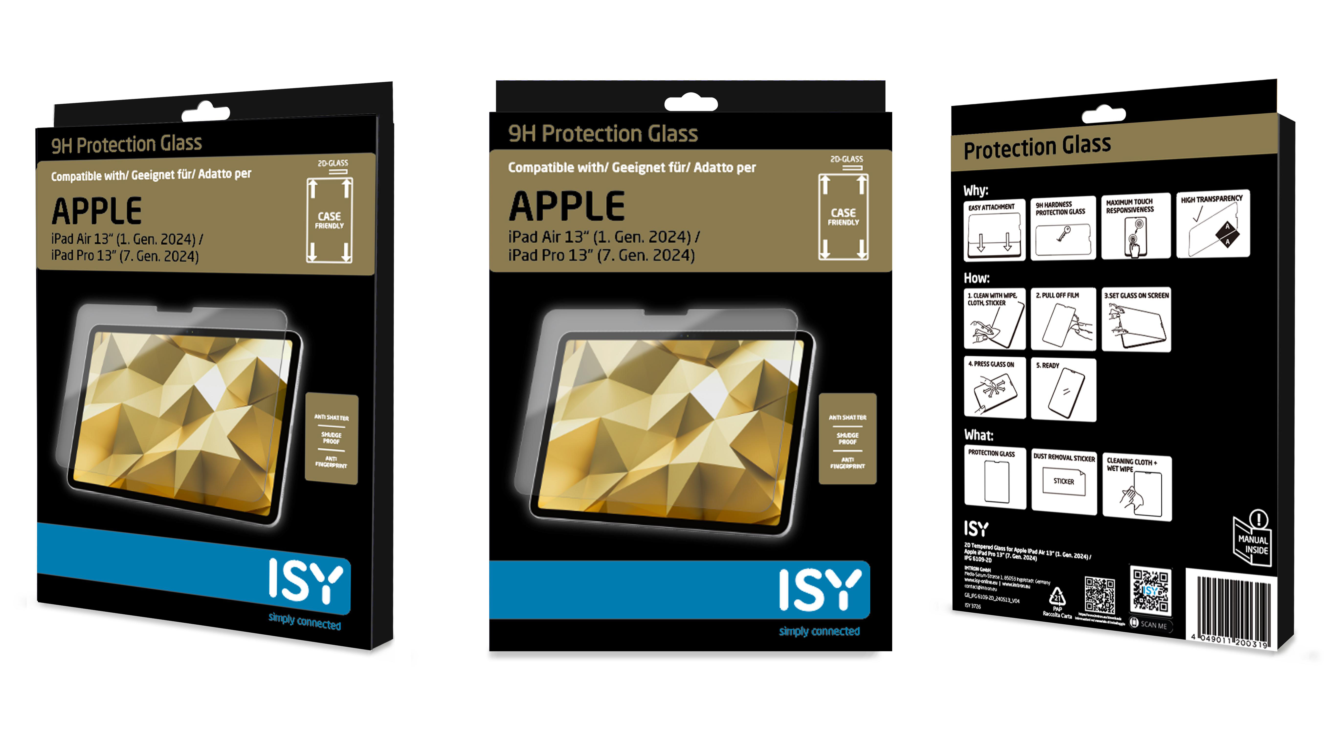 Drei Schachteln für iPad-Displayschutzfolien, die das Produkt zeigen.