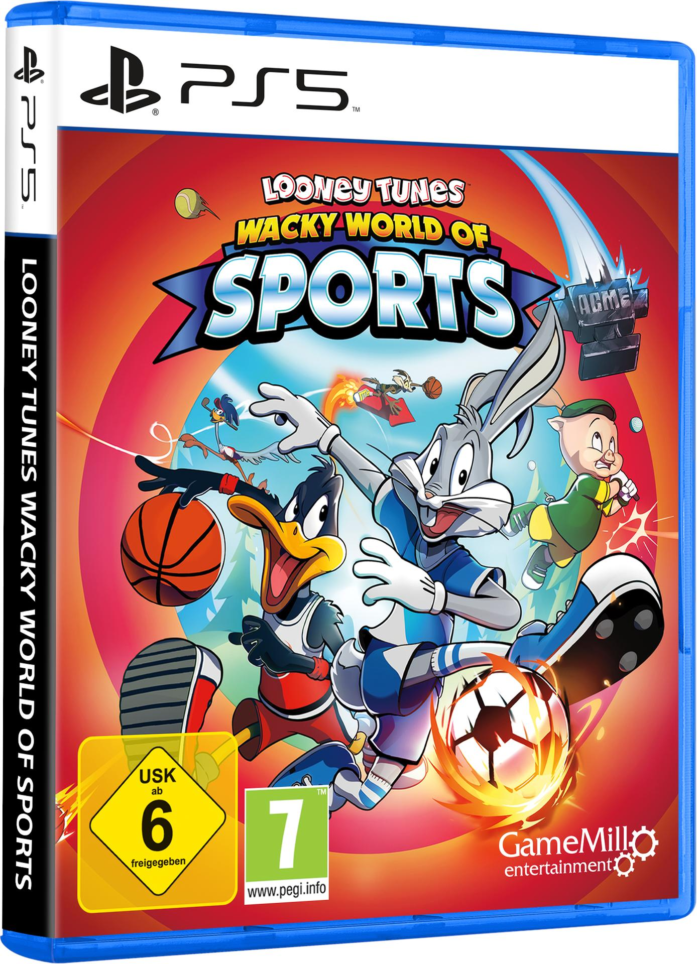 PS5-Spielbox: Looney Tunes Wacky World of Sports. Bugs Bunny, Daffy Duck und andere sind abgebildet.