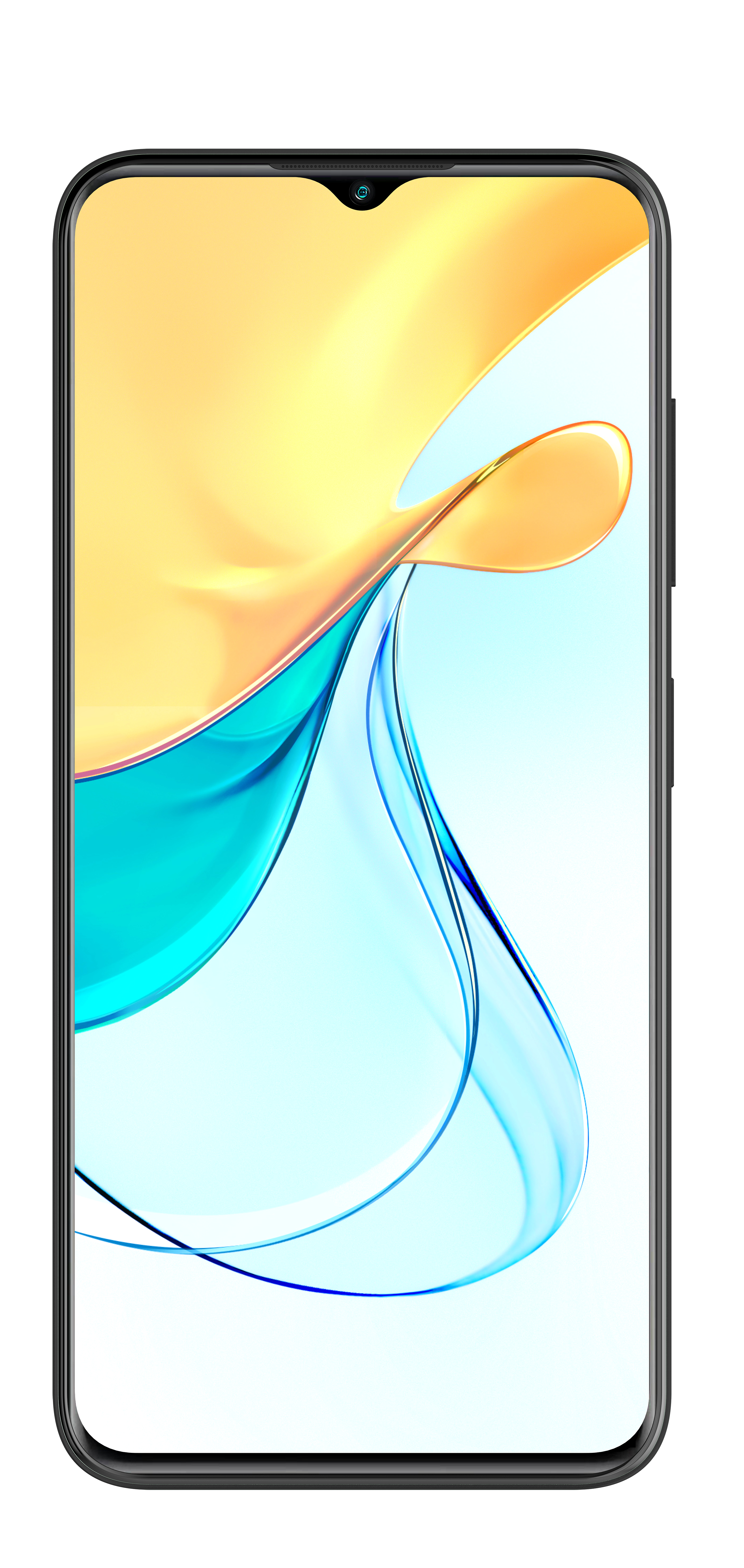 Smartphone mit Vollbildanzeige, die ein abstraktes, farbenfrohes Design zeigt.