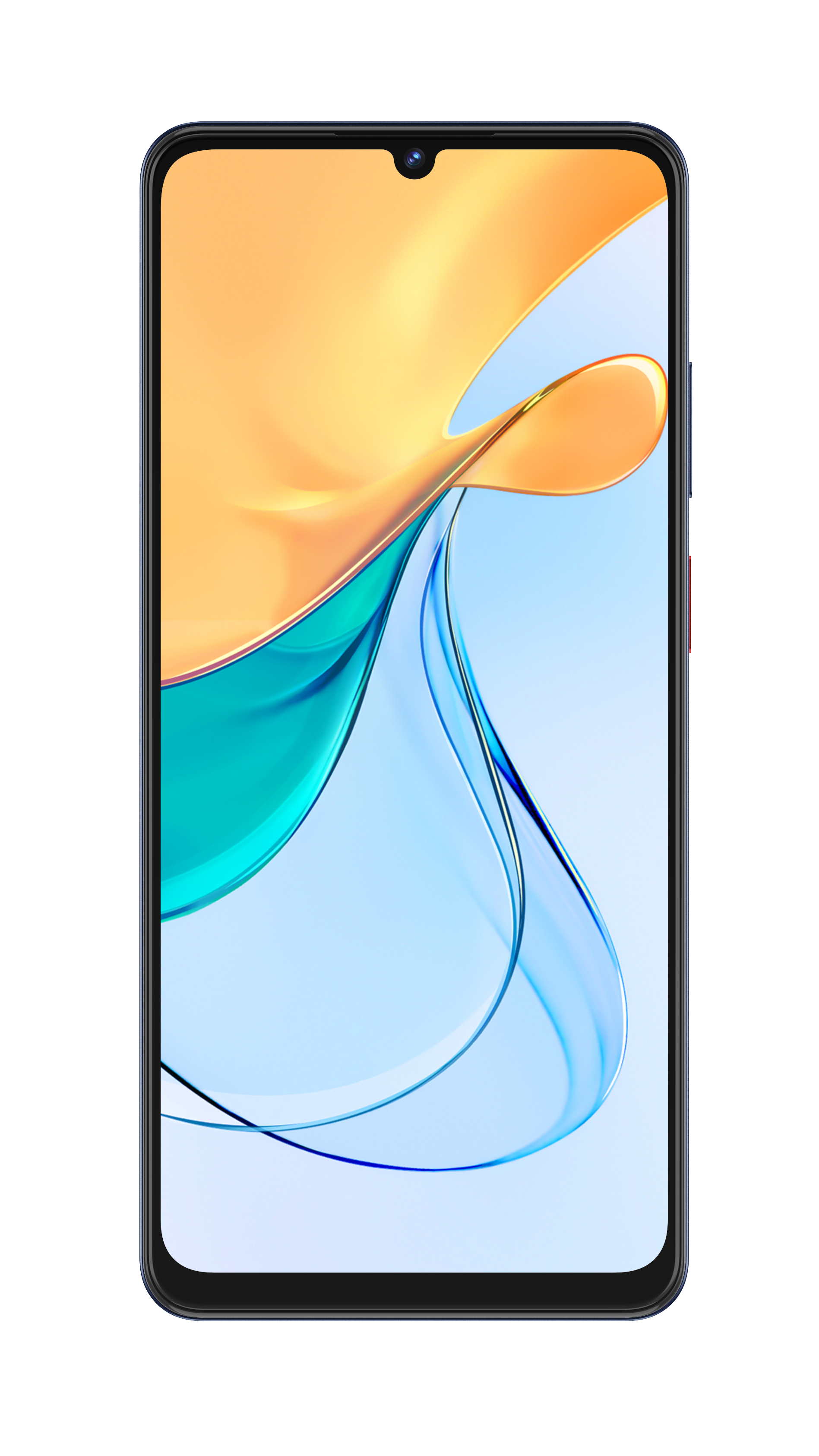 Ein Smartphone mit großem Bildschirm, das einen farbenfrohen abstrakten Hintergrund zeigt.