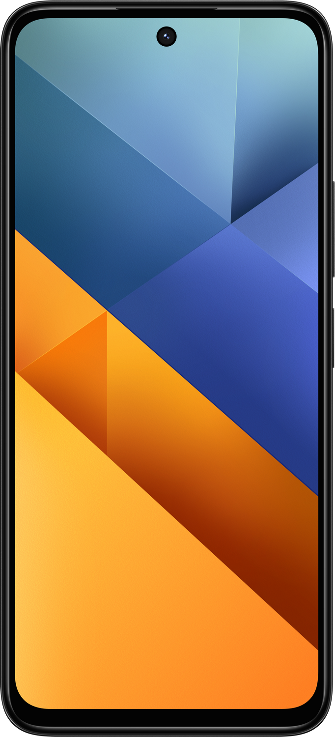 Smartphone con un patrón abstracto azul, amarillo y naranja en la pantalla.