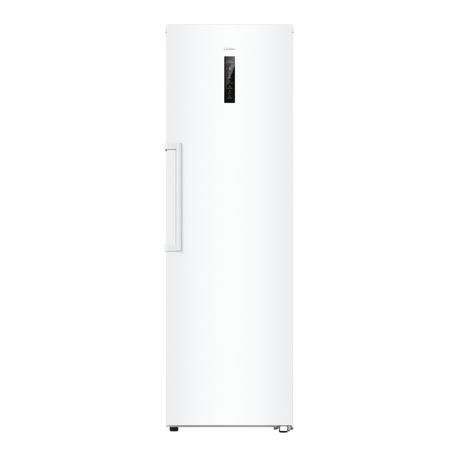 Witte Haier vriezer. Lang, verticaal, strak design.