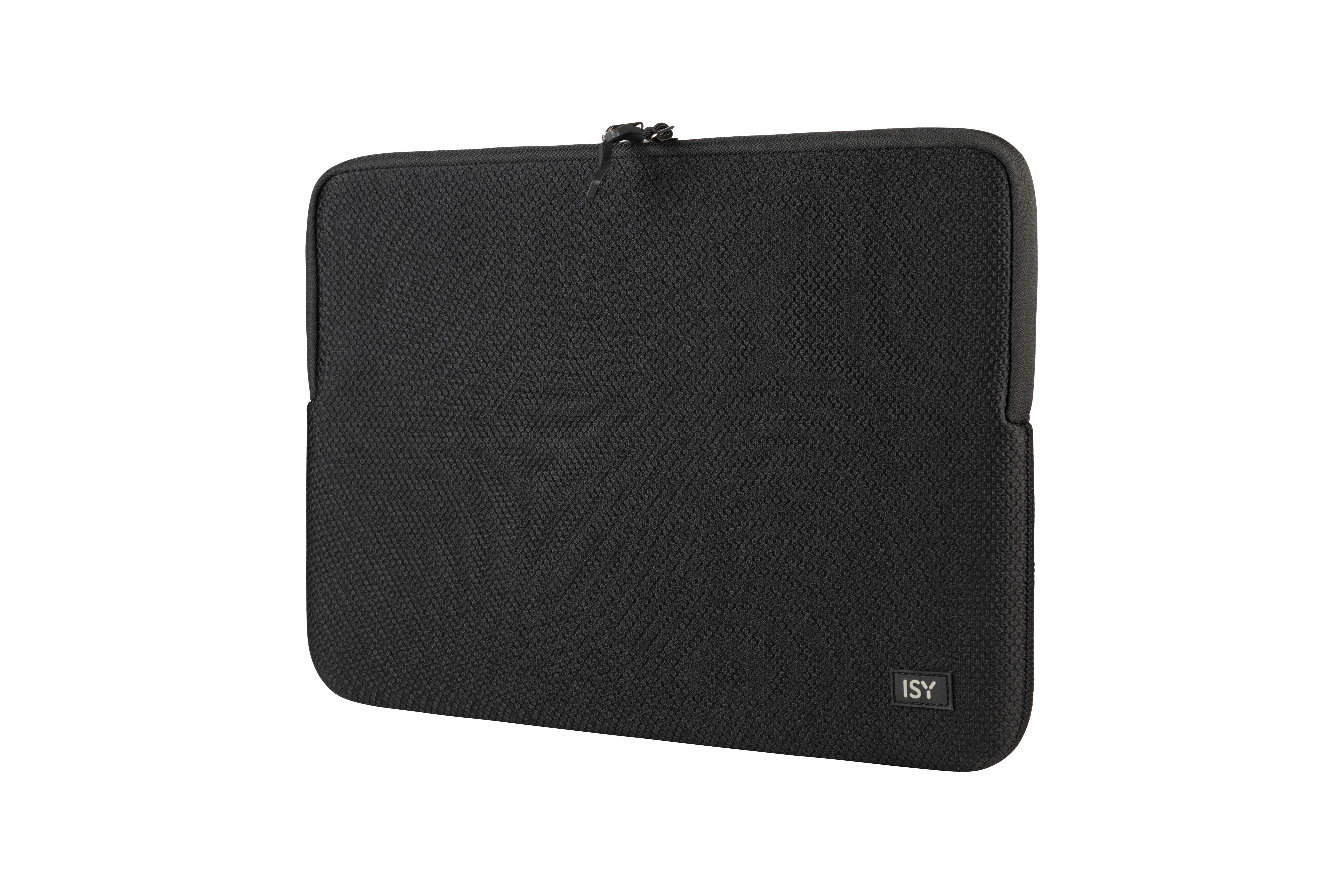 Schwarze Laptoptasche. ISY-Logo unten rechts. Weißer Hintergrund.