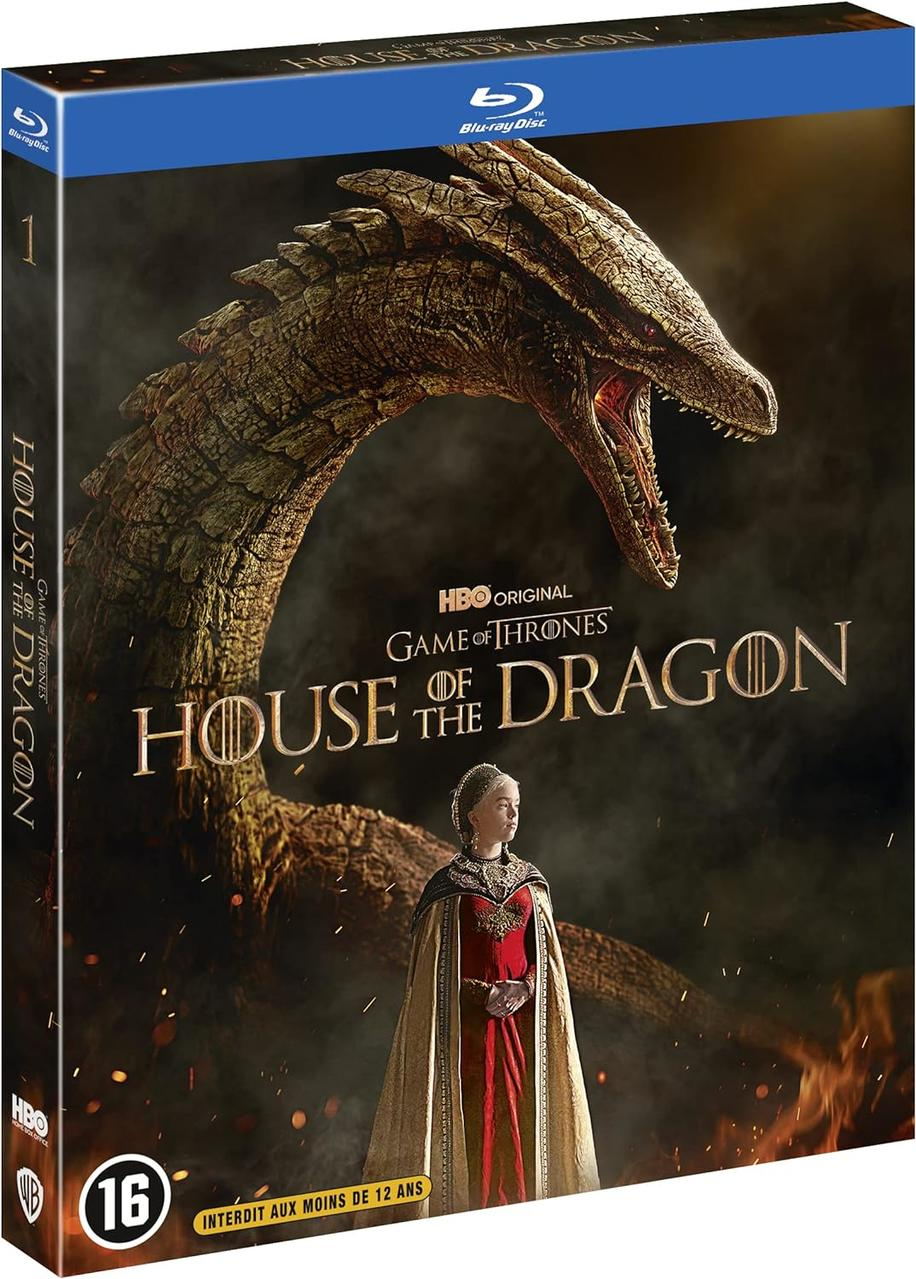 Blu-ray box of House of the Dragon, with a dragon and a woman.