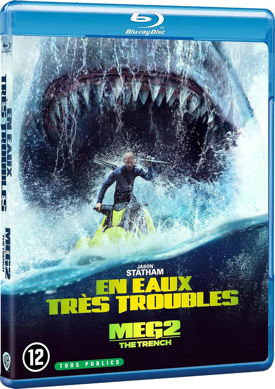 Blu-ray cover of the film 'Meg 2: The Trench', featuring Jason Statham.