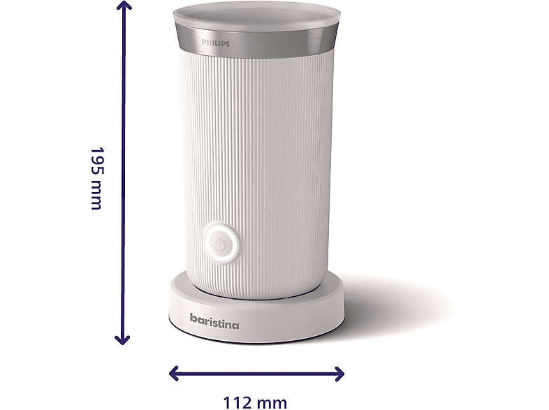 PHILIPS BAR311/00 Baristina warmer und kalter Milchschaum, Antihaftbeschichtung, leichte Reinigung, Milchaufschäumer, Weiß, 15,3 Watt, 0,12 l