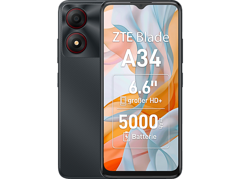 ZTE Blade A34 Smartphone – 6,6 Zoll Display, Octa-Core, 4 GB RAM, 64 GB Speicher, 5000 MAh Akku