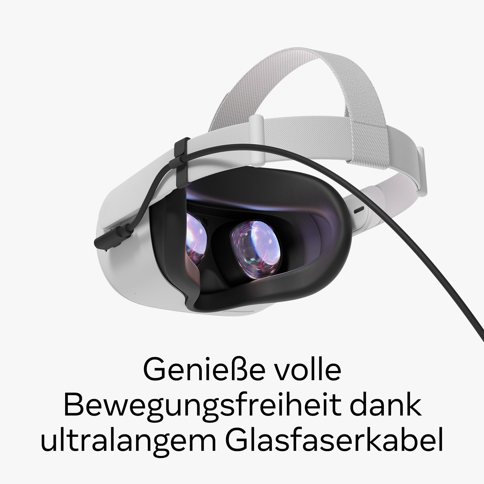 VR-Headset mit einem Kabel, das sich von oben erstreckt.