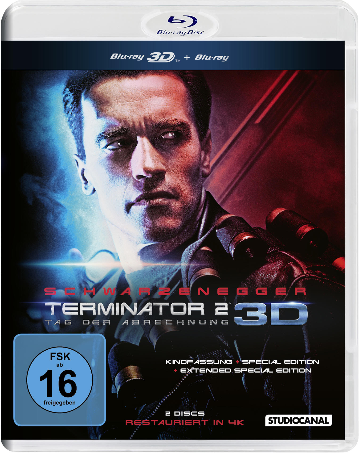 Blu-ray-Hülle mit Schwarzenegger auf dem Cover, Filmtitel und Bewertung.