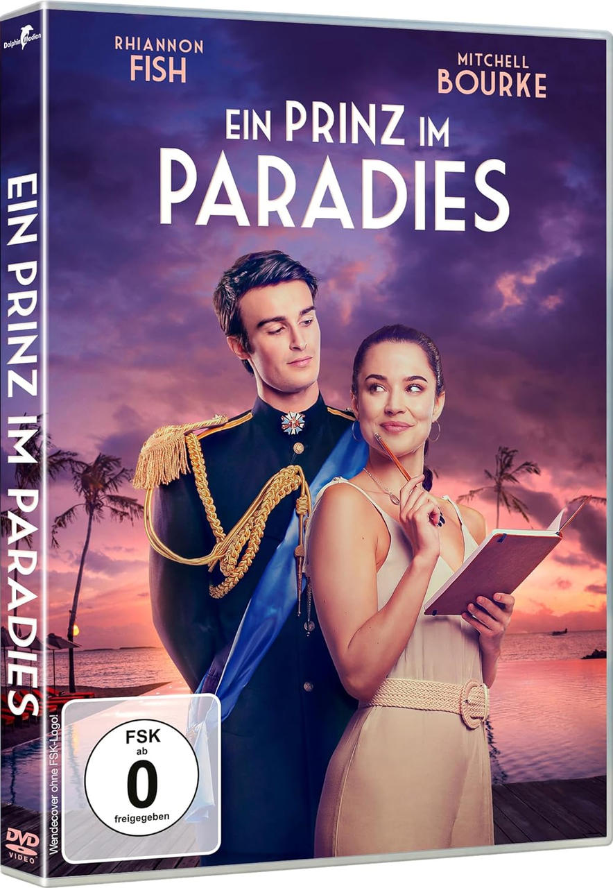 DVD-Cover mit einem Mann in Uniform und einer Frau mit Stift, betitelt 'Ein Prinz im Paradies'.