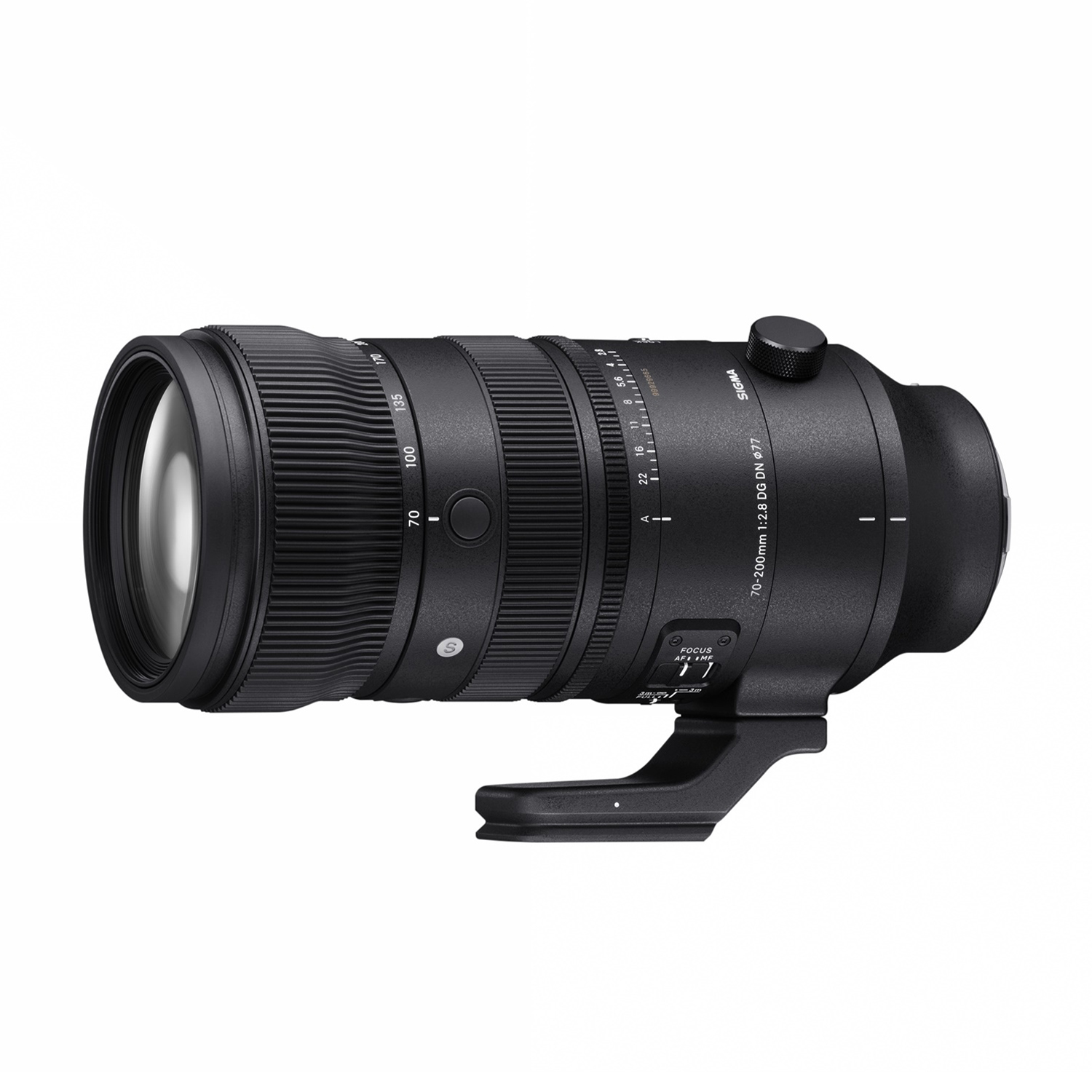 Un obiettivo fotografico nero con segni e un quadrante. È etichettato 70-200mm 1:2.8 DG DN 67.