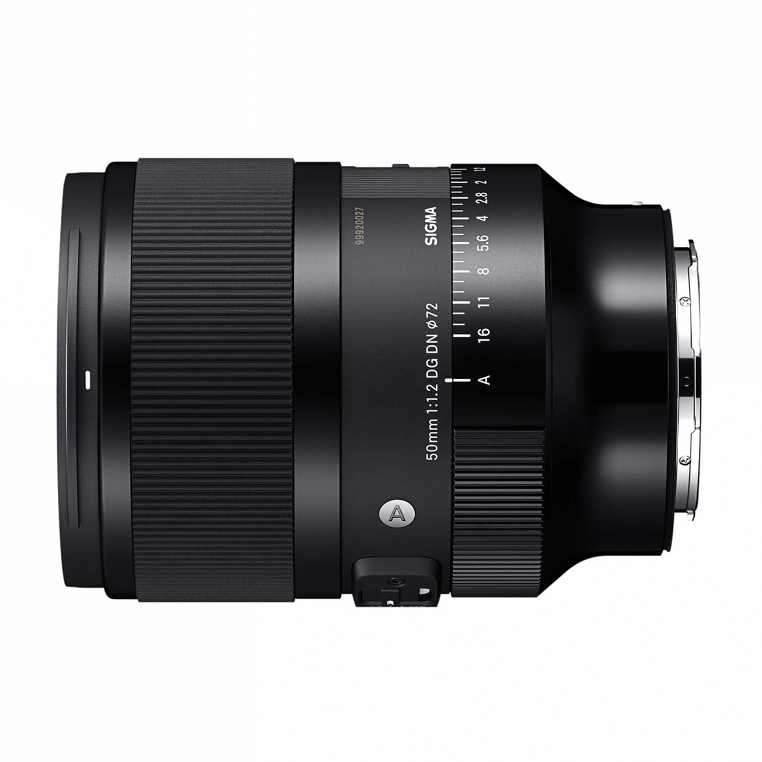 Obiettivo Sigma 50mm 1:1.2 DG DN nero con ghiera di messa a fuoco e marcature.
