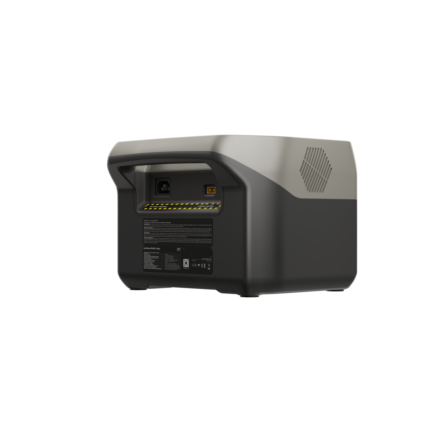 Portable power station, black and grey, with various input/output ports.