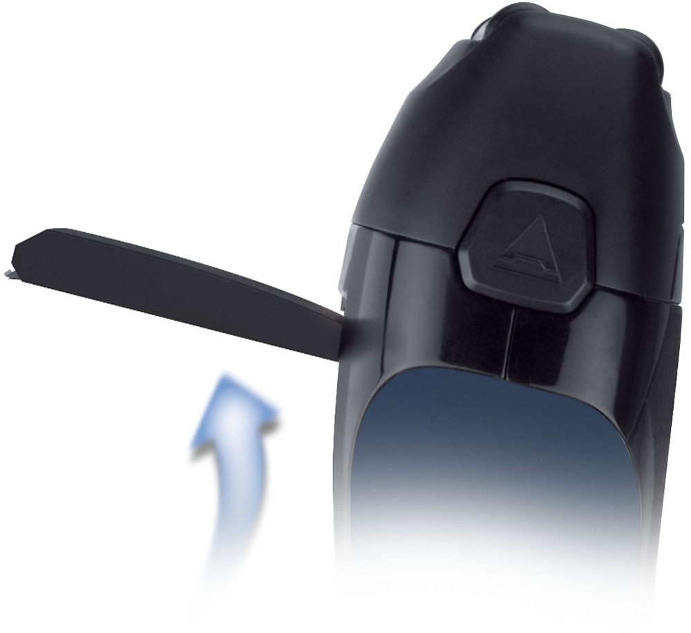 Appareil noir avec une flèche indiquant l'éjection d'une petite pièce noire.