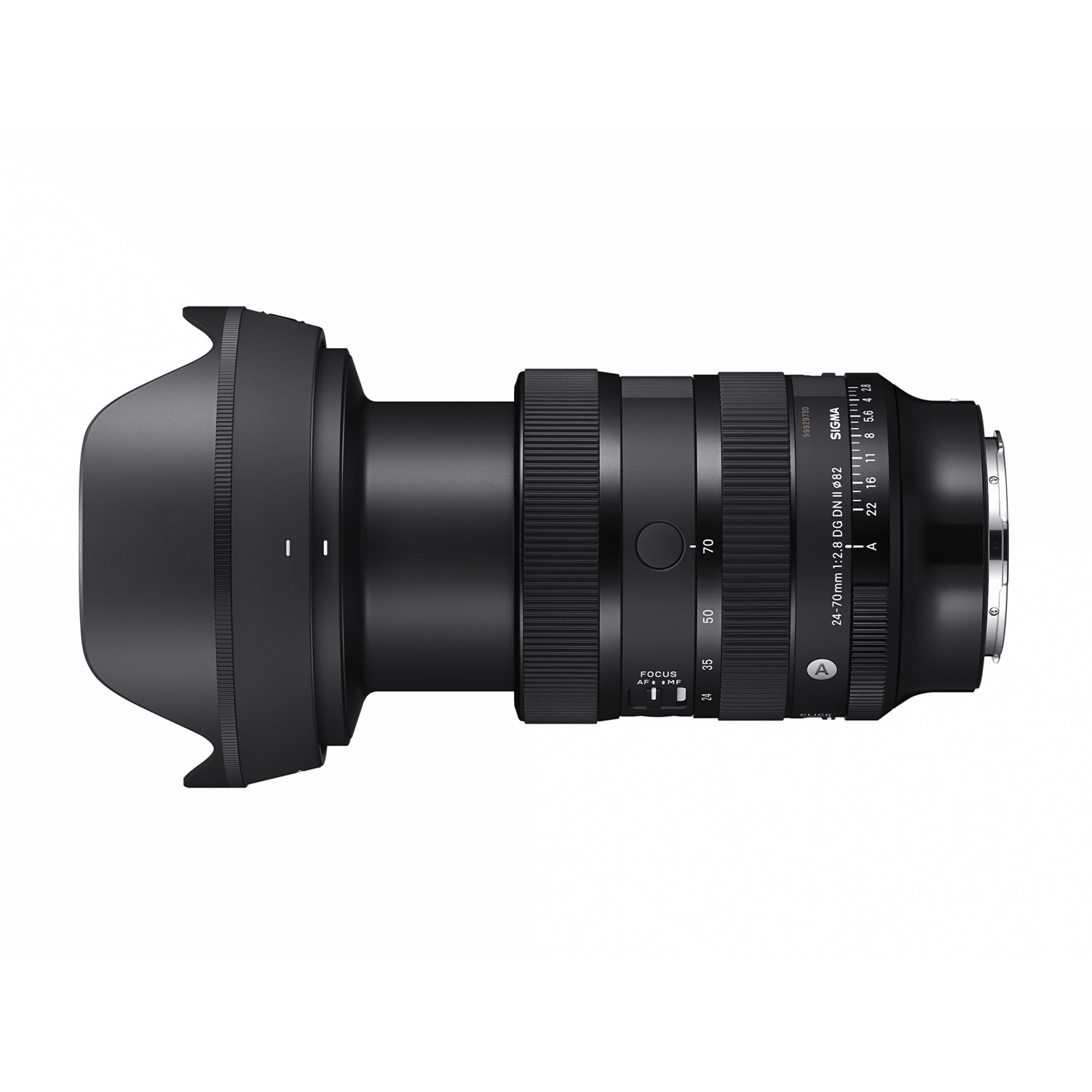 Obiettivo della fotocamera nero su sfondo bianco.