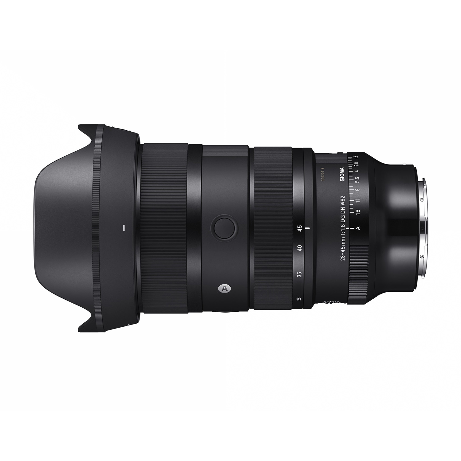 Obiettivo della fotocamera nero con segni e quadrante.