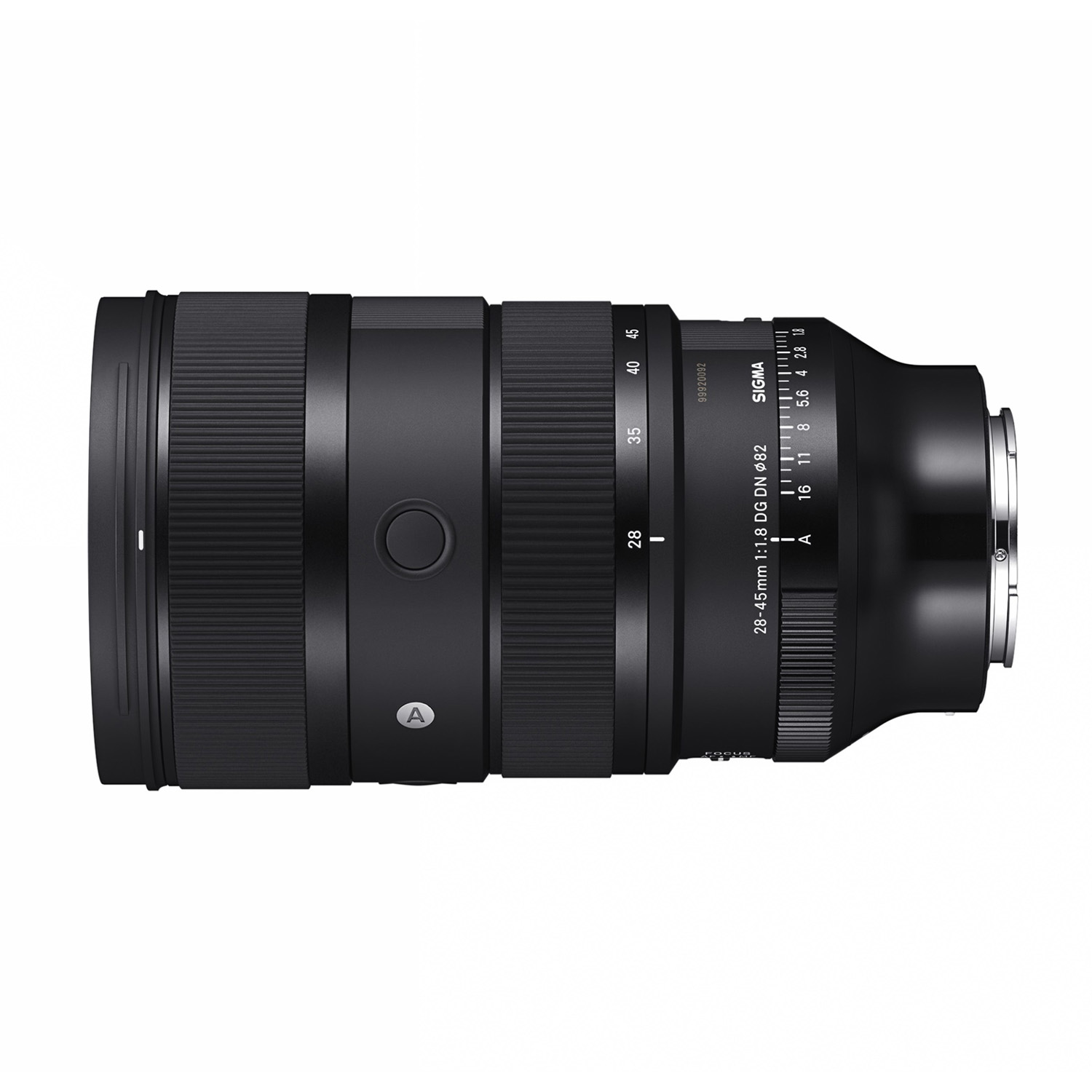 Obiettivo della fotocamera nero con segni. L'obiettivo ha un anello argentato e un corpo nero.