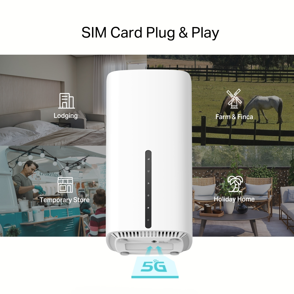 Fehér eszköz fehér háttérrel, különböző felhasználási helyzeteket ábrázol, 5G-vel.