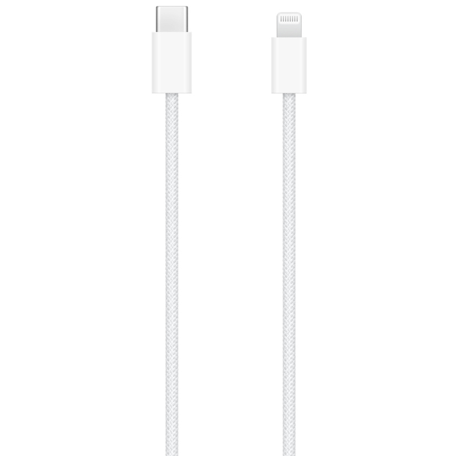 Witte USB-C naar Lightning kabel, witte achtergrond.