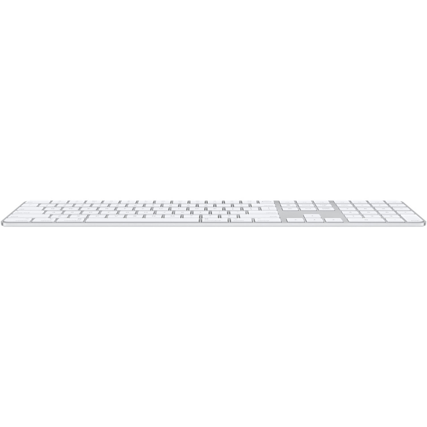 Clavier Apple blanc. Le clavier est vu d'un angle bas.