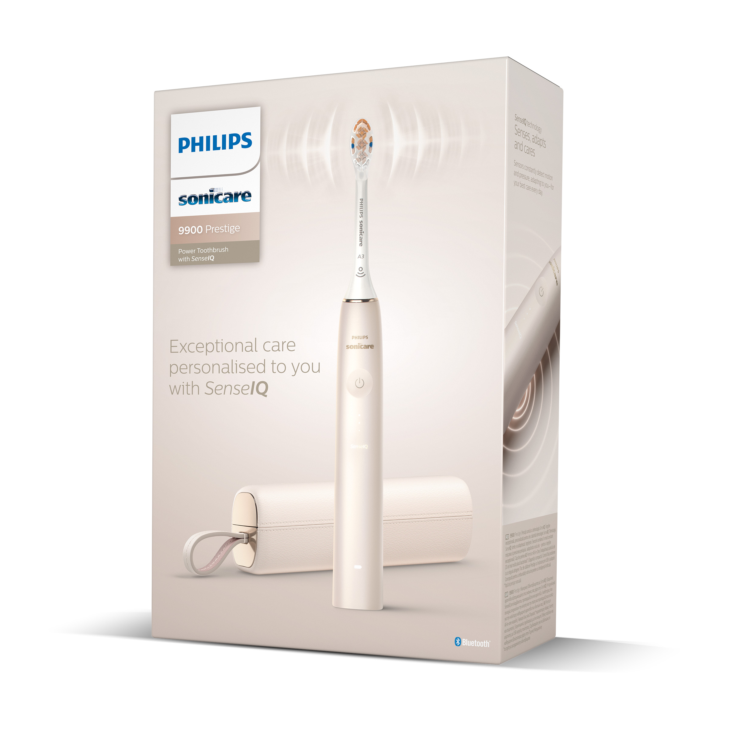 Pudełko szczoteczki do zębów Philips Sonicare ze szczoteczką i akcesoriami.