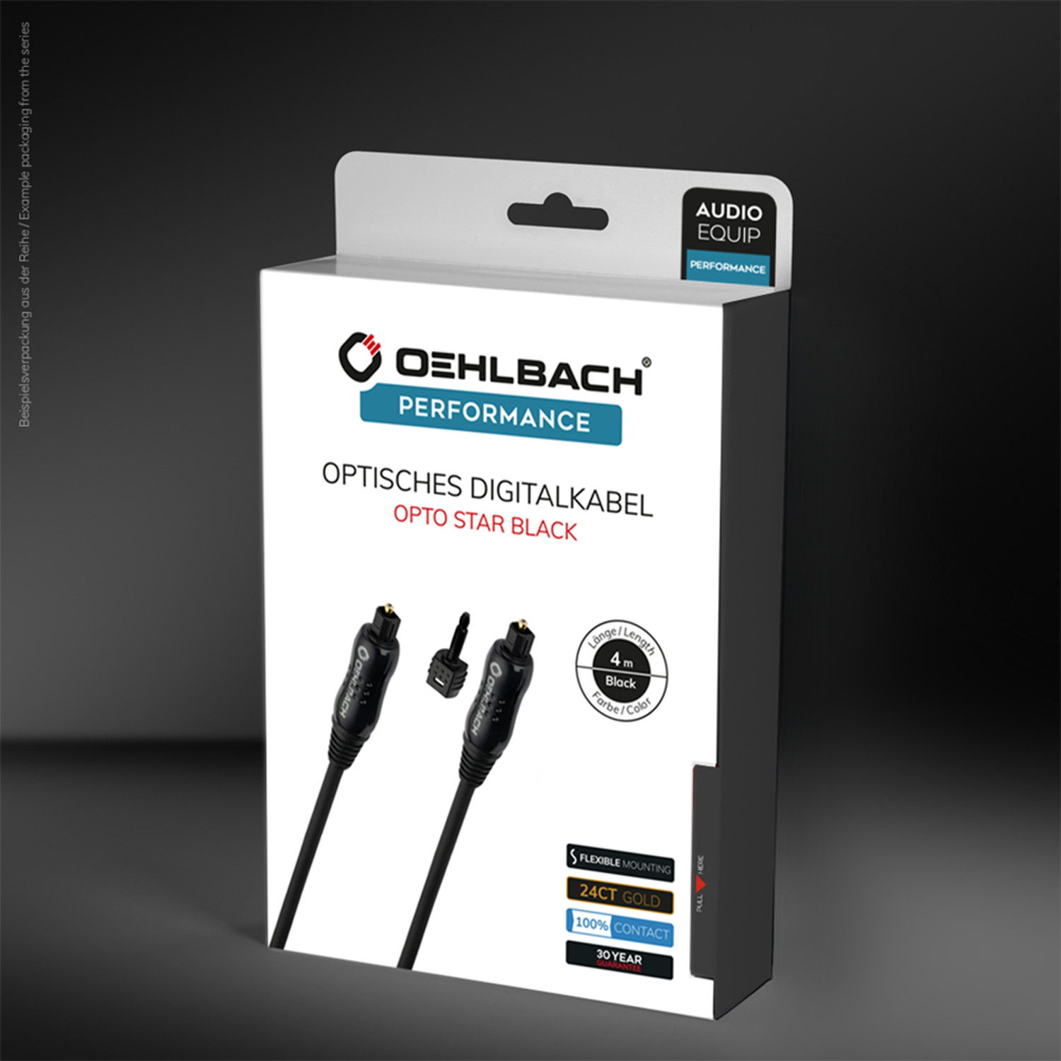 Oehlbach Performance optical digital cable box, with black cables.