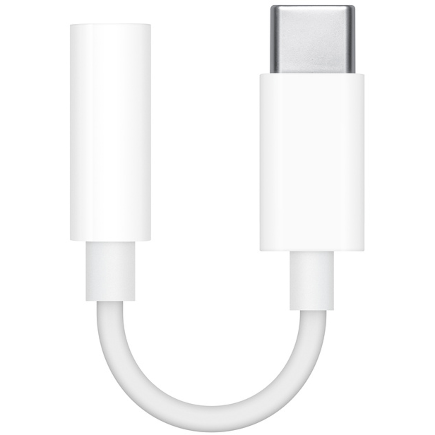 White adapter with two cylindrical ends, connected by a curved white cable.
