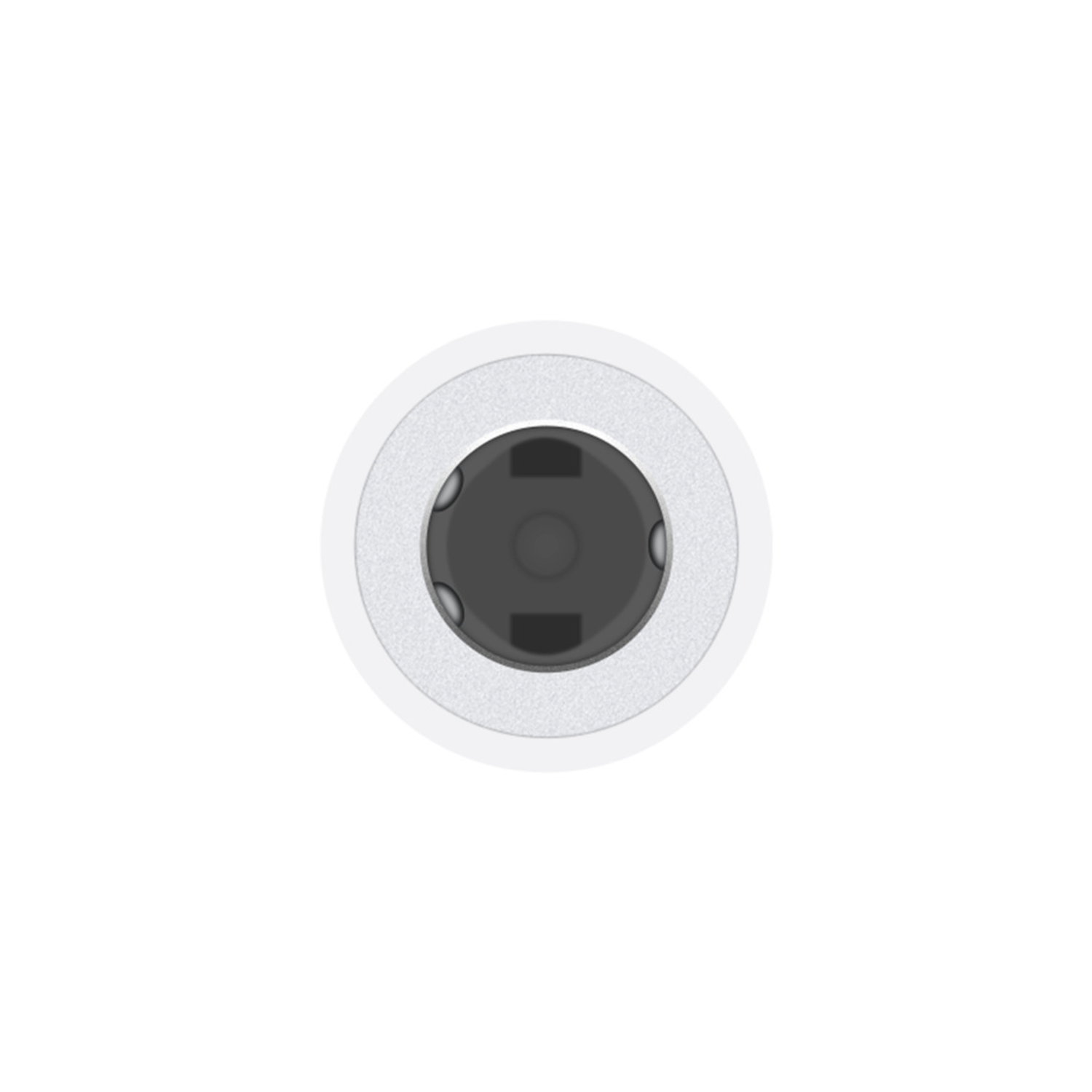 White Apple adapter with a black center and a silver ring.