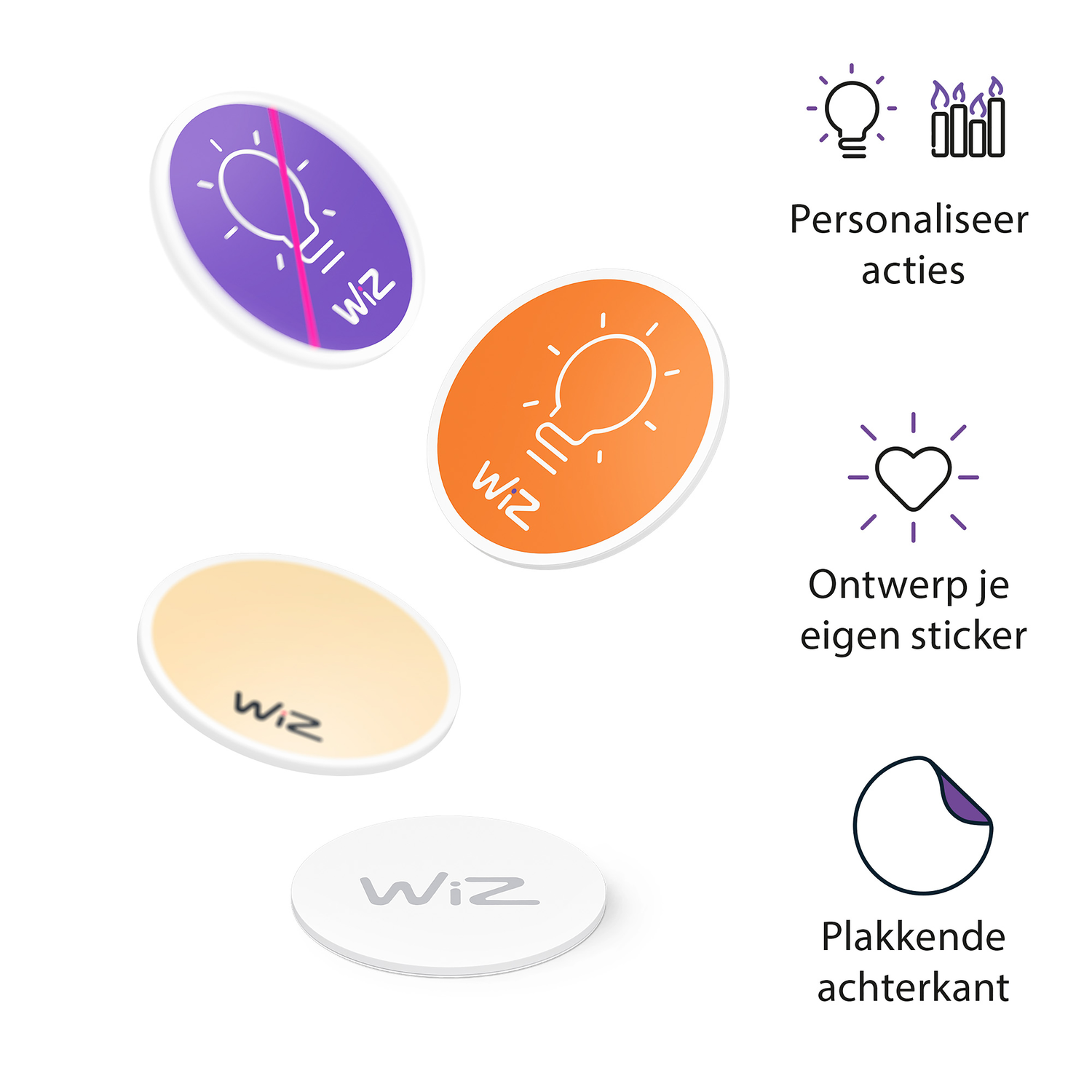 Kleurrijke gloeilampstickers op witte achtergrond, met ontwerpopties.