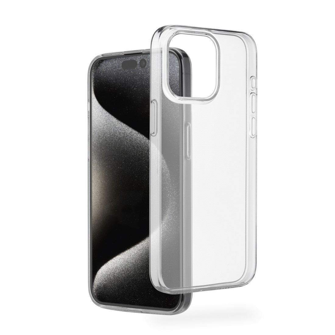Smartphone neben einer transparenten Handyhülle.