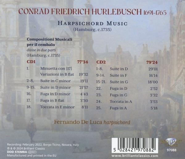 CD-Cover: Cembalomusik, Titelliste und Künstlerinfo. Im Hintergrund ein unscharfes Stadtbild.