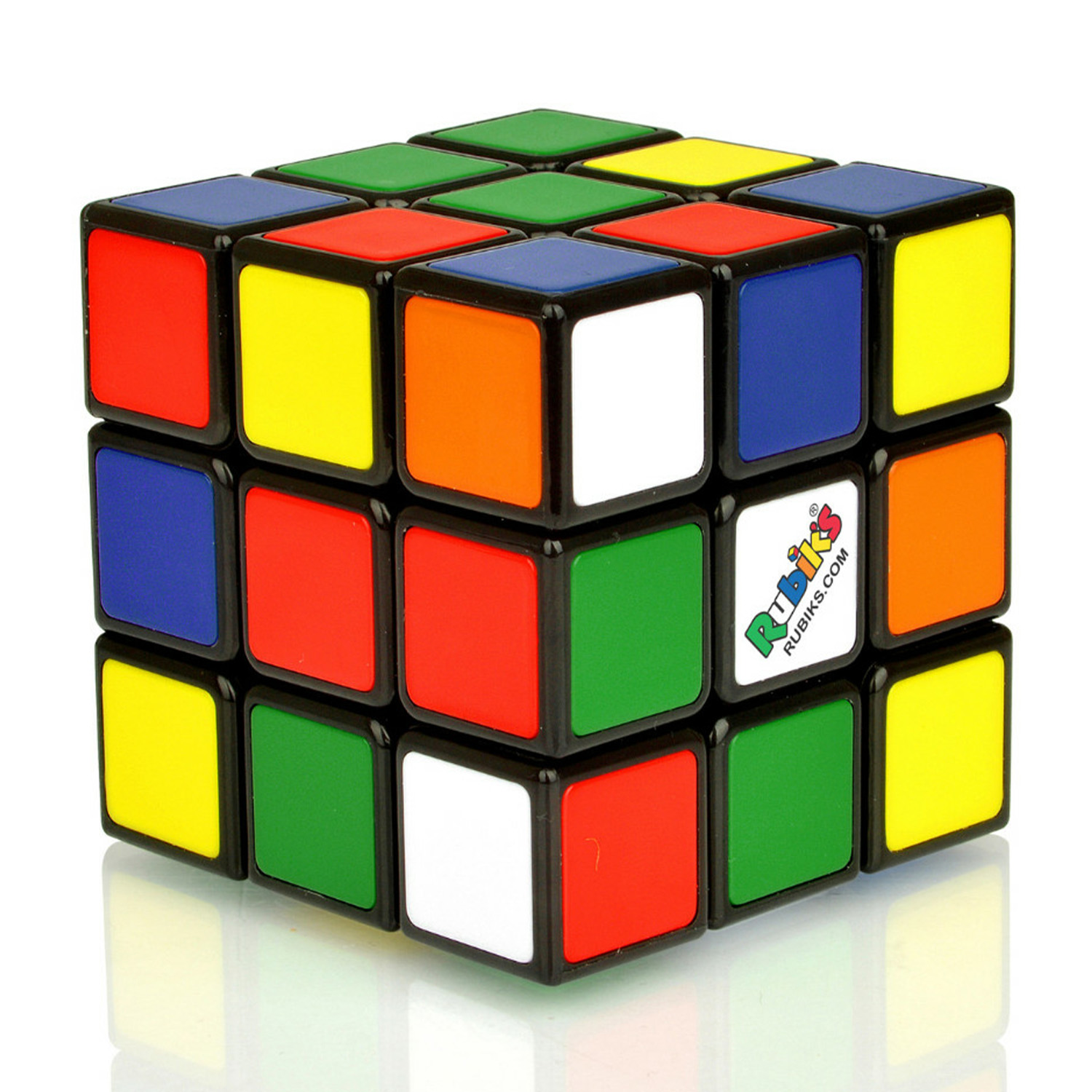 Un Cubo di Rubik è mostrato, ogni lato con quadrati colorati diversi, in formato 3x3x3.