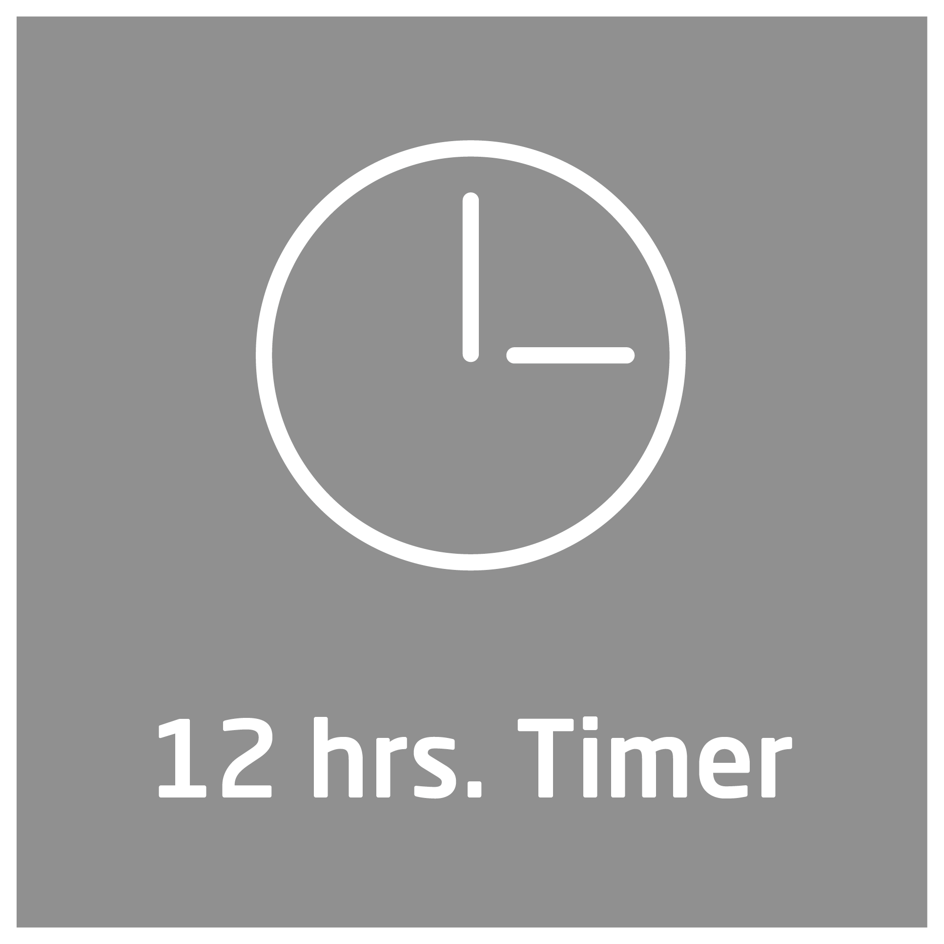 Ein Zifferblatt, das 1:15 zeigt, mit dem Text 12 Std. Timer.
