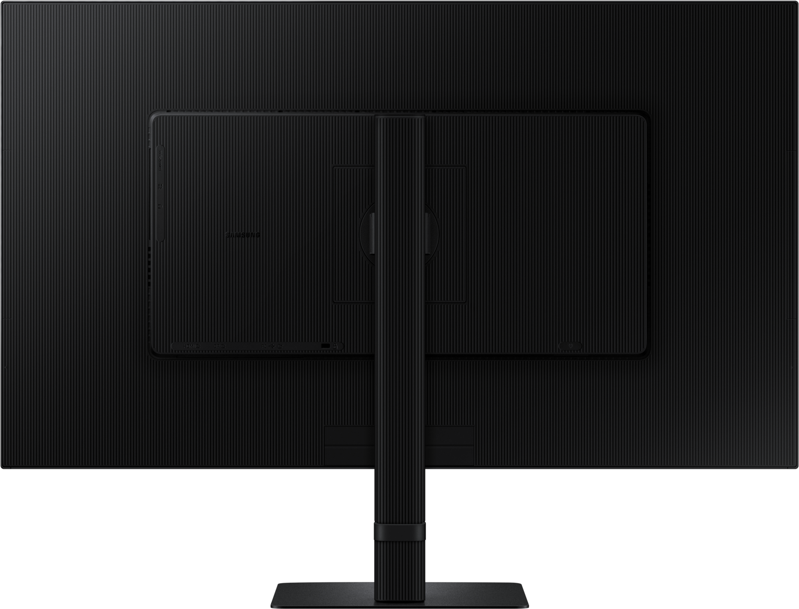 Arrière d'un moniteur noir avec ports et pied. Le logo Samsung est visible.