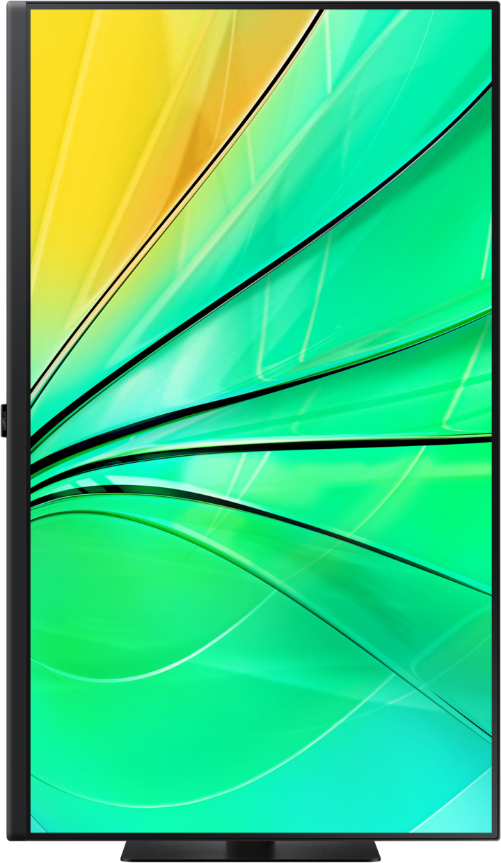 Un écran LCD avec un fond dégradé vert et jaune, un cadre noir et un support noir.