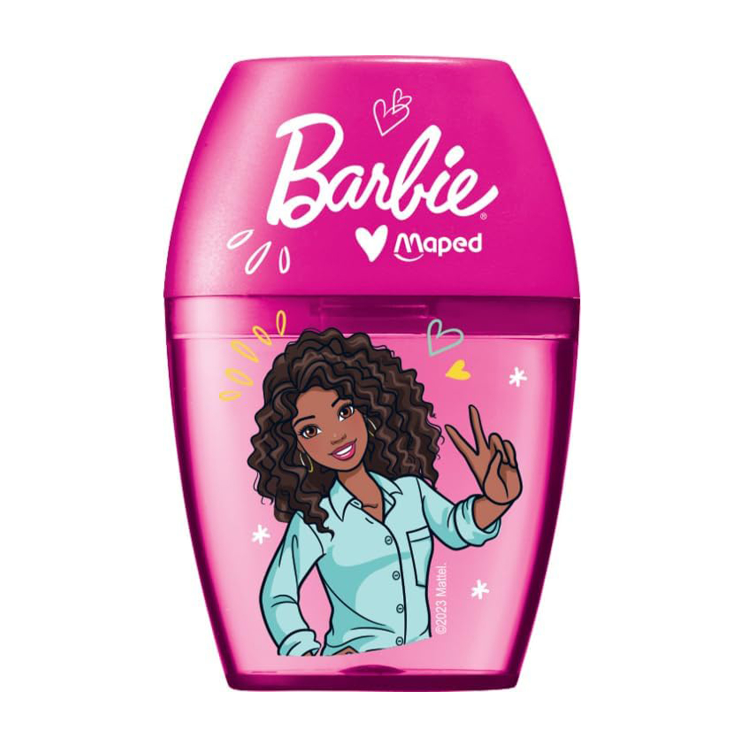 Temperamatite Barbie rosa con illustrazione Barbie e la parola 'Barbie'.