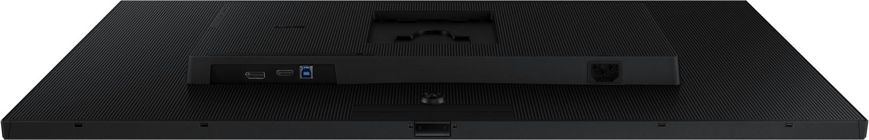 Arrière d'écran noir avec différents ports. Comprend HDMI, USB et entrée d'alimentation.